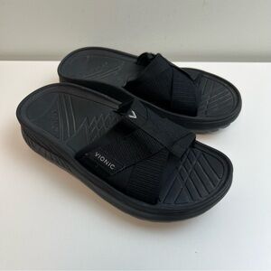 Vionic Platform Black Slide Sandals Cushioned Footbed Orthotic Womens Size 8